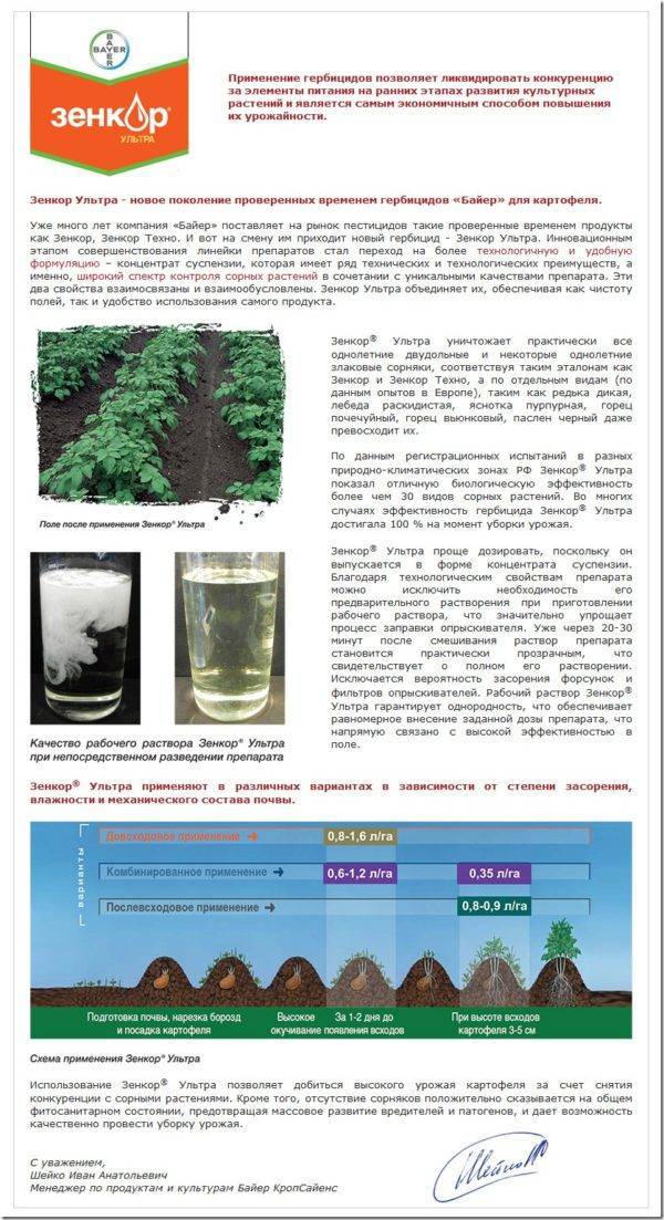 Инструкция по применению препарата Зенкор от сорняков на картофеле